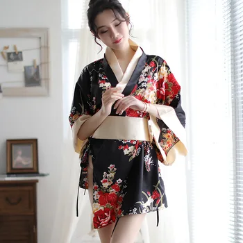 Japoneze Print Kimono-Halat Sexy Menajera Costum de Costume de Halloween pentru Femei Sexy Anime Cosplay Rochie de sex Feminin Fetish Lenjerie de curățenie