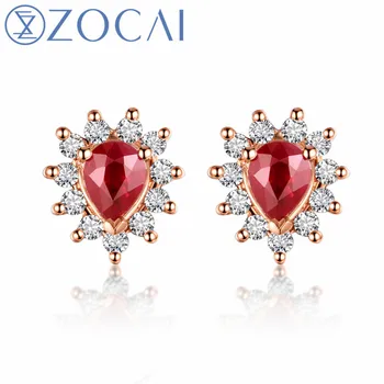ZOCAI Design Cercei Certificat de 18K rose gold 0.35 ct Ruby cu 0.17 ct de logodna cu diamant cercei E00759 fără vamale