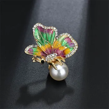 Charm din Aliaj Stras Pearl Smalt Colorat Pin Fluture Broșe Pentru Femei, Bărbați Metal Insecte Pălărie Eșarfă Pasăre Brosa, Cadouri de