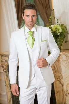 Noi Personalizate/general frumos mai recente haina pantaloni designsgroom rever elegant costum alb de bun venit mirele costum(Sacou+Pantaloni+vesta+Cravata)