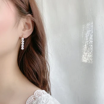 HUANZHI 2020 Nou ins Rerto Argint Imitație Pearl Eleganta Lung Cercei Stud pentru Femei Fete Petrecere Bijuterii Delicate