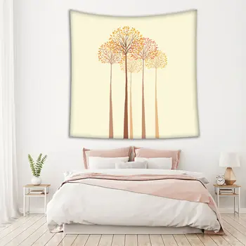 Tapiserie Copaci Înalți în Toamna Frunze de Aur Pădure Sălbatice, Natura, Peisaj, Artă Decorativă Bej Maro Galben
