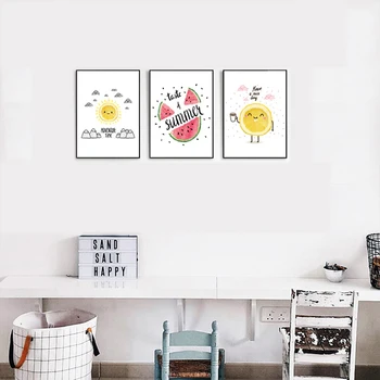 LZN Nordic mici proaspete Home Decor pictura engleză Alfabet Animat de Lamaie Fructe tablouri Canvas pentru copii decor