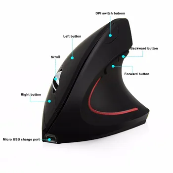 KEMBONA Wireless Mouse Optic Ergonomic Vertical Mouse-1600 DPI Rechargeable Gaming Mouse sem fio pentru Laptop PC Gamer Mause