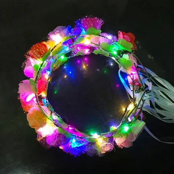Copii Fete Stralucitoare Lumina-Up Voal de Flori cu Bandă de susținere LED Intermitent Grland Coroană de Păr Banda de Petrecere Păr Halloween