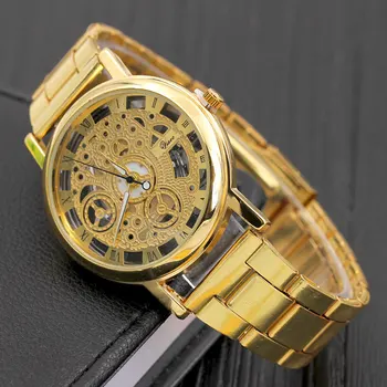 De aur/Argint Ceas de Gol Plin de Oțel Femei Barbati Unisex Retro Relojes Hombre Cuarț Încheietura ceas Moda Ceas de Lux Picătură de Transport maritim