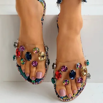 Slide-Uri De Femei Flip Flops Pantofi Papuci De Piatră Prețioasă Pietre Pantofi Sandale De Doamnelor Slide-Uri Sălbatice Diamant Papuci De Casă Chanclas Mujer