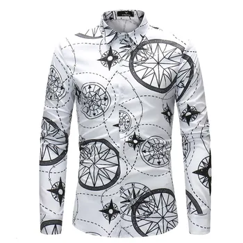 Noul Design Mens lungă maneca Tricouri imprimate 3D Florale tricouri Rândul său, în Jos Guler Barbati Camasi Casual Slim Fit Pentru Barbati Haine