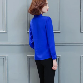 Primavara Toamna Femei Bluza Șifon O de Gât Arc Subțire de Moda Elegant de Birou Bluza Tricou de Culoare Solidă de Mari Dimensiuni de Top LU218