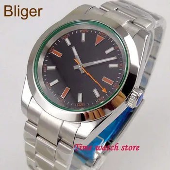 40mm Bliger Miyota 8215 automatic ceas bărbați impermeabil curea din otel cadran negru luminos safir de sticlă șlefuită bezel
