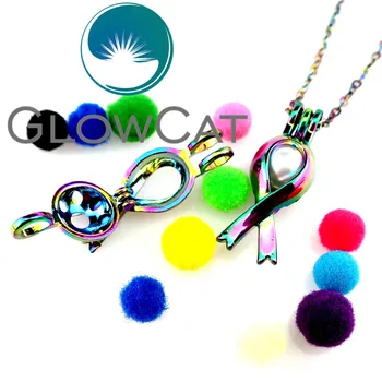 GLOWCAT R-C285 Culorile Curcubeului Cancer de Sân Conștientizare Panglică Margele Pandantiv Colivie Parfum Difuzor Perla Cușcă Medalion Colier