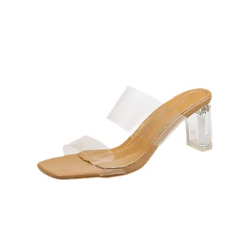 Noi Transparente Rece Papuci De Femei Pantofi Pentru Femeie Slide-Uri De Vară De Cristal Gros Tocuri Inalte Pantofi Doamnelor Papuci De Catâri Plus Dimensiune 40