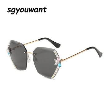 Sgyouwant fără ramă de ochelari de Soare Femei 2021 Vintage de Lux Stras Ochelari de Soare Gradient de Lentile de Ochelari de vedere Nuante de sex Feminin