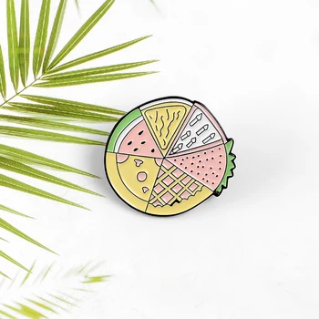XEDZ Desene animate pepene verde fructe dragon fruit pizza platou email gourmet pin copii, haine din denim rever pandantiv bijuterii cadou