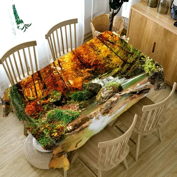 Îngroșa Bumbac fata de Masa 3D Pădure Toamna Model de Flux Peisaj Dreptunghiulare/Rotunde fata de Masa pentru Picnic Nunta Petrecere