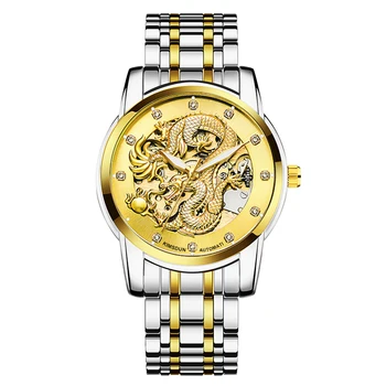 KIMSDUN -Business pentru Bărbați Ceasuri de Lux Luminos rezistent la apa Gol Automat Mechanical Ceas Tendință de Aur Dragon Ceas
