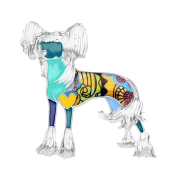Bonsny Email Aliaj Câine Chinezesc Cu Creastă Broșe De Desene Animate De Animale De Companie Pin Bijuterii Pentru Femei, Fete Cadou Haine Eșarfă Decor