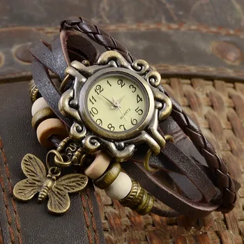 2019 Femei Casual Vintage Multistrat Fluture Faux din Piele Bratara Doamnelor Încheietura Ceas Impletite Manual zegarek damski reloj