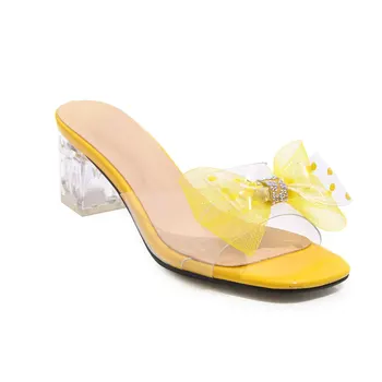Noi primavara/vara pentru femei papuci de cristal tocuri papuci de casă arcuri sexy femei pantofi mărimea 34-48