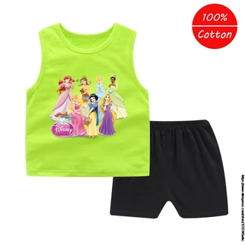 Disney Princess Fete De Vară De Îmbrăcăminte Seturi De Îmbrăcăminte Pentru Copii De Moda Pentru Copii Desene Animate Vesta T-Shirt, Pantaloni Scurți Copilul Bumbac Sport