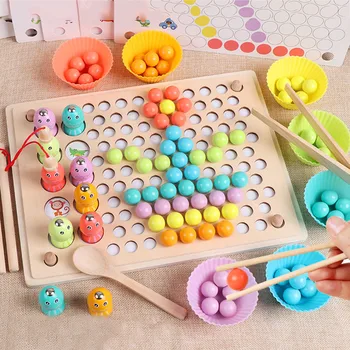 Margele Din Lemn Joc Montessori Învățământ Devreme Învețe Copiii Clip Minge Puzzle Copilul Preșcolar Copii Jucării Pentru Copii Cadouri