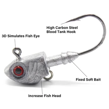 4BUC Duce Jig Pescuit Carlige 7g-20g Cap de Pește Pescuit 2021 Offset Moale Worm Ghimpată Cârlig 3D Ochi De apă Sărată de Pescuit Jig