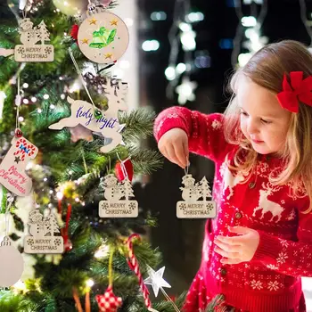10PC de Crăciun DIY Cap de Cerb Ren XmasTree Agățat Pandantive din Lemn Ornamente Petrecere Decoratiuni Pentru Casa Navidad Copii Cadouri