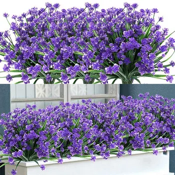 20 de Buchete de Flori Artificiale pentru Decor în aer liber Arbust cu Flori de plastic, Grădină în aer liber de Decorare (Violet)