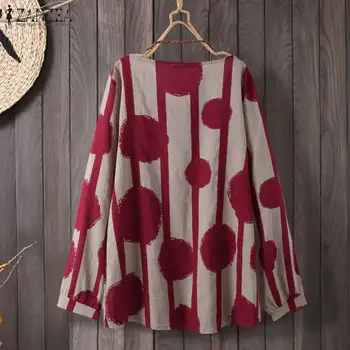 Femei Casual Bluza Vintage de Primăvară Polka Dot Imprimate Tricou ZANZEA de sex Feminin O Gatului Maneca Lunga Tunica Topuri Largi Blusas Combinezon