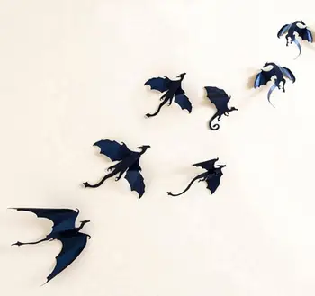 Autocolant 3d dragon halloween decor fantasy dinozauri arta de perete decalcomanii autocolante de perete petrecere decoratiuni de fundal negru 7pcs /set