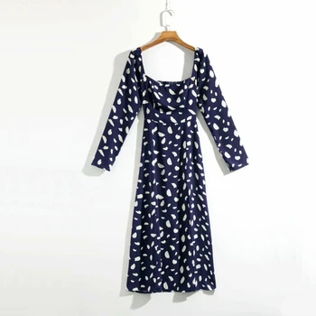 RZIV Primăvara și vara pentru femei rochie casual tipărite pătrat guler cu mâneci lungi slim rochie Vestidos