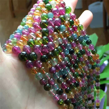 9-10mm Reale Colorate Naturale Turmalina Cristal de Cuarț Margele Rotunde Femei Colier
