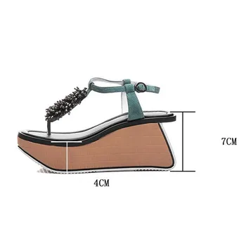 2020 Nou Ștrasuri Din Mărgele Fund Gros Sandale De Vara Pentru Femei Beach Pene De Pantofi Sexy Cu Toc Flip Fops Xy20-76