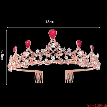 Roșu Regal Baroc Regina de Aur Nunta Coroana de Cristal Tiara Printesa Benzi pentru Femei Petrecerea de Ziua Headpieces