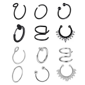 19pcs/set din Oțel Inoxidabil de Culoare Argintie în Formă de C Ear Clip Pentru Femei Barbati Ureche Bantă Fals Inel de Nas Cartilajului Cercel