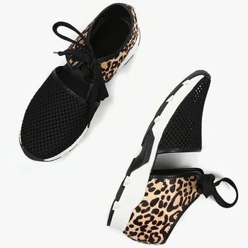 2020 Nou Plasă De Femei Pantofi Plat Usoare Femei Adidași Respirabil Doamnelor Casual Gol Afară Femme Adidași Leopard Pantofi Plat