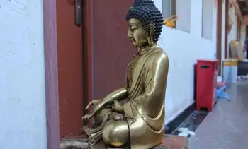 16 Budismul Chinez de Bronz Auri Amitabha Tathagata Rulai Sakyamuni Buddha Statuie 40cm