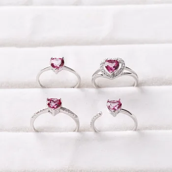 Romantic în formă de inimă roșie topaz inel, argint 925 doamnelor inel reglabil, colorat piatră prețioasă argint de înaltă bijuterii