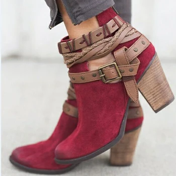 2019 Toamna Iarna pentru femei Cizme pentru Femei de Moda Casual, pantofi Doamnelor Martin cizme de piele de Căprioară Piele Catarama cizme cu toc cu fermoar Snow boot