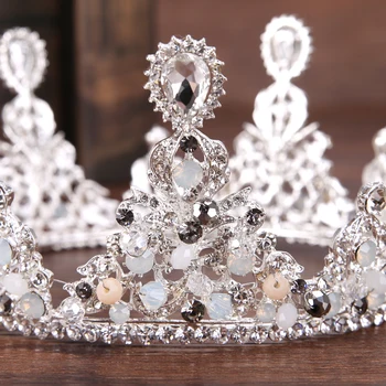 Baroc, Vintage De Argint De Culoare Aur Coroana Rotunda Cristal Stras Tiara Coroana De Mireasă Femei Păr Accesorii De Par Lucrate Manual Bijuterii