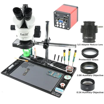 Aluminiu banc de lucru Sta 7X-45X Simul Focal Microscop Stereo Trinocular Camera 13MP+0,5 X/1 X/2X Auxiliare Obiectiv
